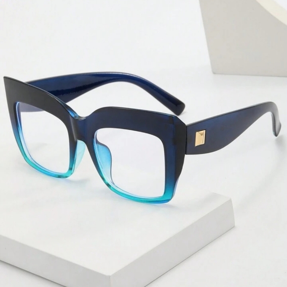 NEW Blue Ombre Oversize Fashion Glasses - Picture 3 of 9